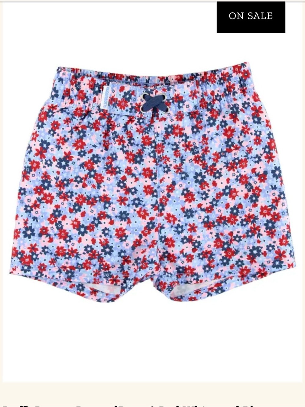 Kids Floral Swim Trunks in Red & Blue